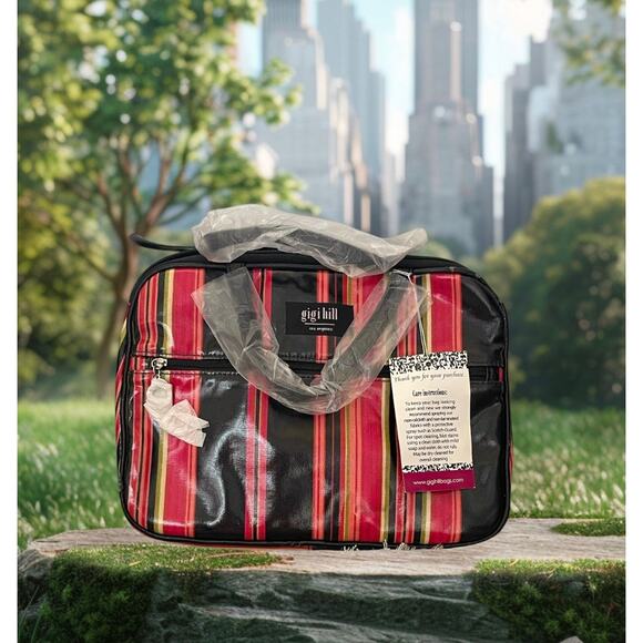 Gigi Hill Striped Cosmetic Bag Heart Zipper Pull - Picture 1 of 12